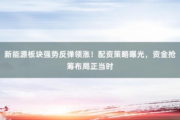 新能源板块强势反弹领涨！配资策略曝光，资金抢筹布局正当时