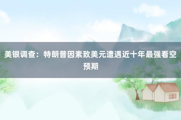 美银调查：特朗普因素致美元遭遇近十年最强看空预期