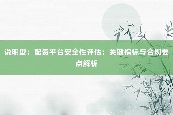 说明型：配资平台安全性评估：关键指标与合规要点解析