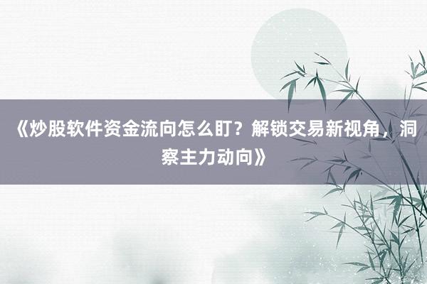 《炒股软件资金流向怎么盯？解锁交易新视角，洞察主力动向》