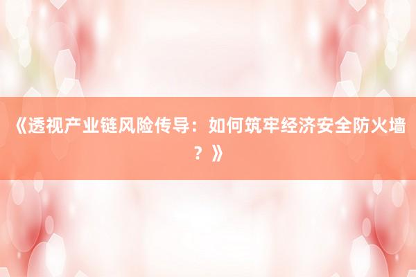 《透视产业链风险传导：如何筑牢经济安全防火墙？》