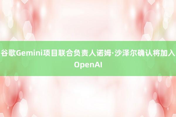 谷歌Gemini项目联合负责人诺姆·沙泽尔确认将加入OpenAI
