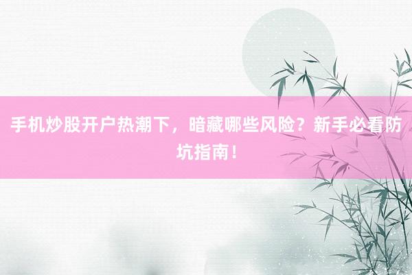手机炒股开户热潮下，暗藏哪些风险？新手必看防坑指南！