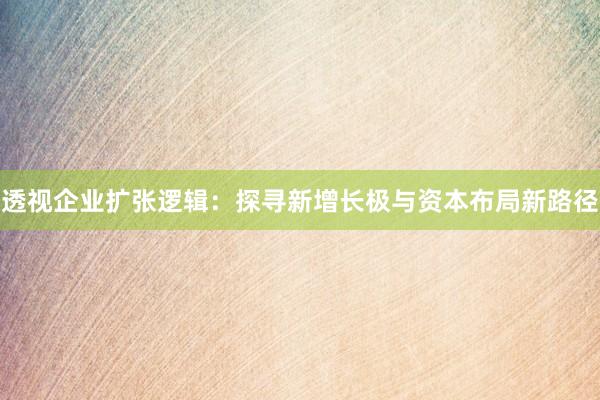 透视企业扩张逻辑：探寻新增长极与资本布局新路径