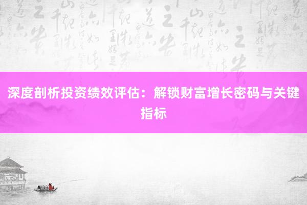 深度剖析投资绩效评估：解锁财富增长密码与关键指标