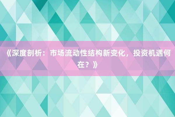 《深度剖析：市场流动性结构新变化，投资机遇何在？》