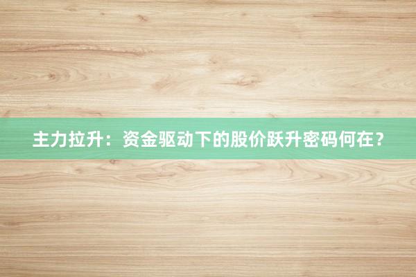 主力拉升：资金驱动下的股价跃升密码何在？