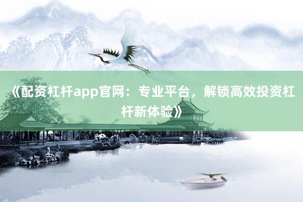 《配资杠杆app官网：专业平台，解锁高效投资杠杆新体验》