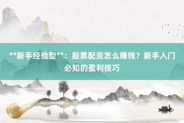 **新手经验型**：股票配资怎么赚钱？新手入门必知的盈利技巧
