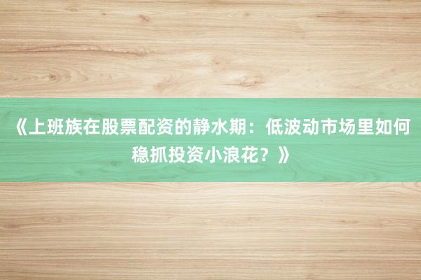 《上班族在股票配资的静水期：低波动市场里如何稳抓投资小浪花？》